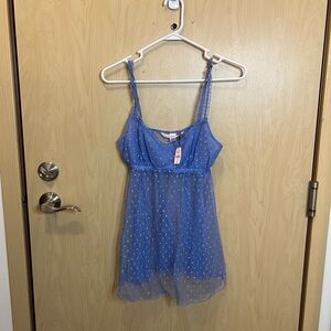 NWT Vintage Y2K Victoria's Secret Periwinkle Silk Mesh Babydoll Slip